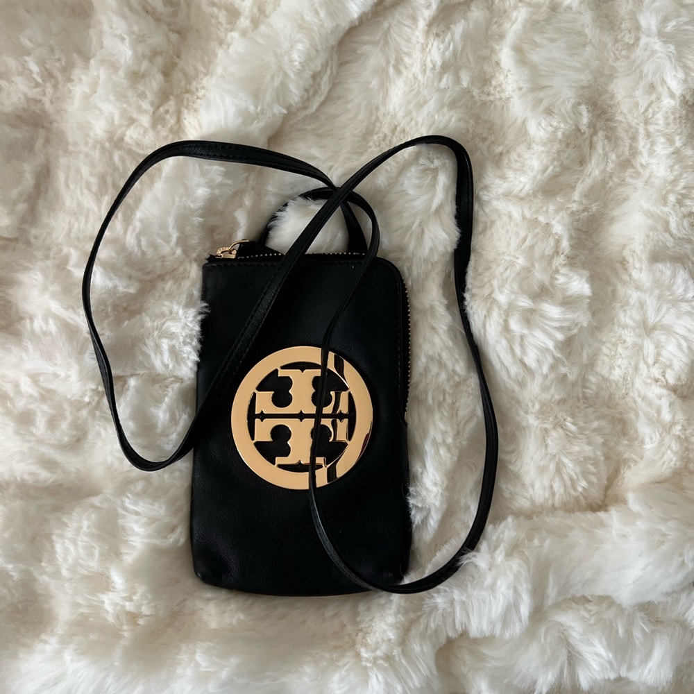 Tory Burch Black Leather phone Crossbody Bag